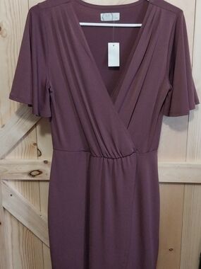 Maurices Mauve Faux-Wrap Midi Dress
